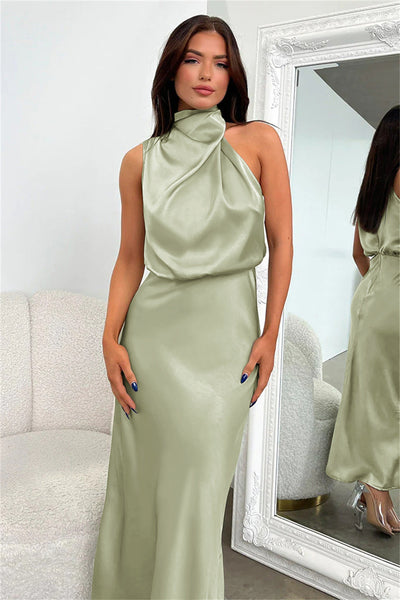 Rochie Coralia – Lungă din satin cu decolteu halter