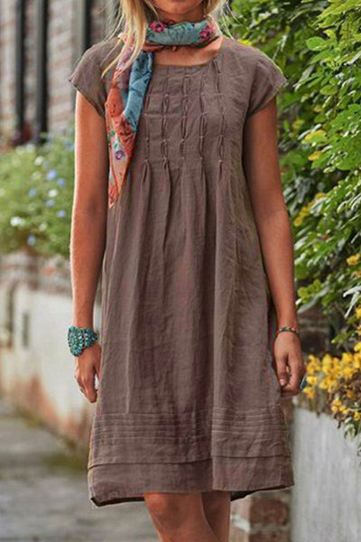 Rochie casual cu decolteu rotund, model patchwork, mâneci scurte și silueta A