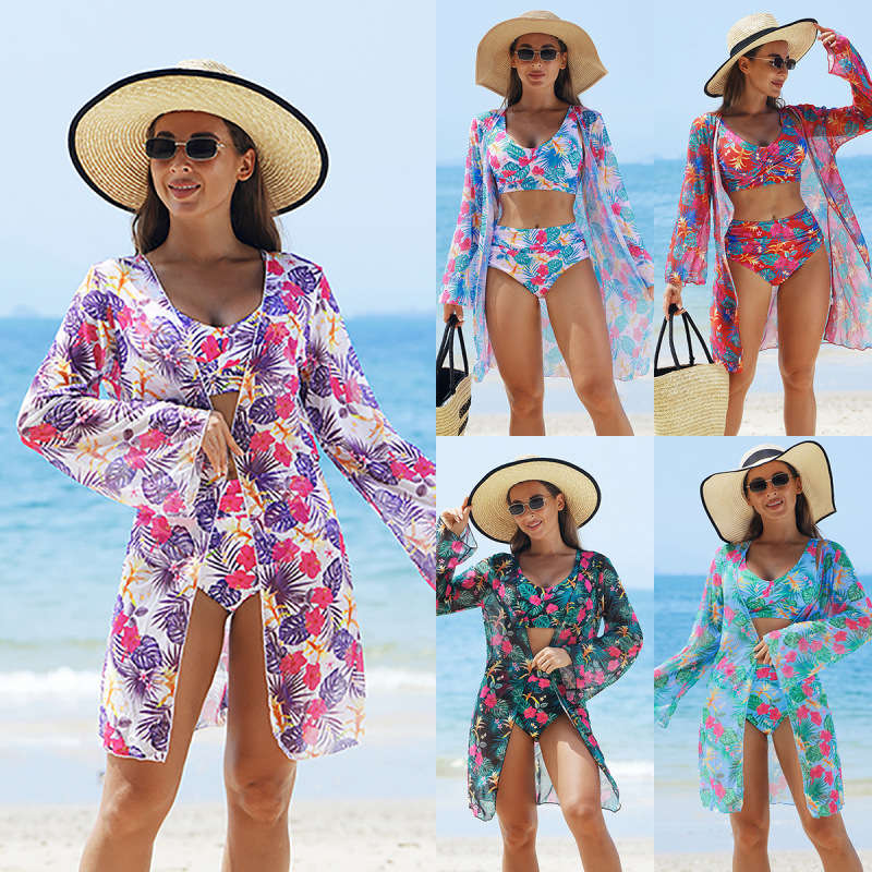 Costum de baie sexy cu imprimeu pentru femei, set de 3 piese