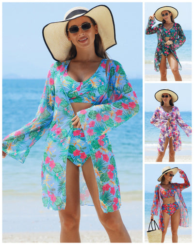 Costum de baie sexy cu imprimeu pentru femei, set de 3 piese