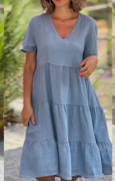 Rochie casual din in și bumbac pentru femei