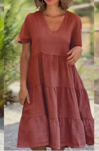 Rochie casual din in și bumbac pentru femei