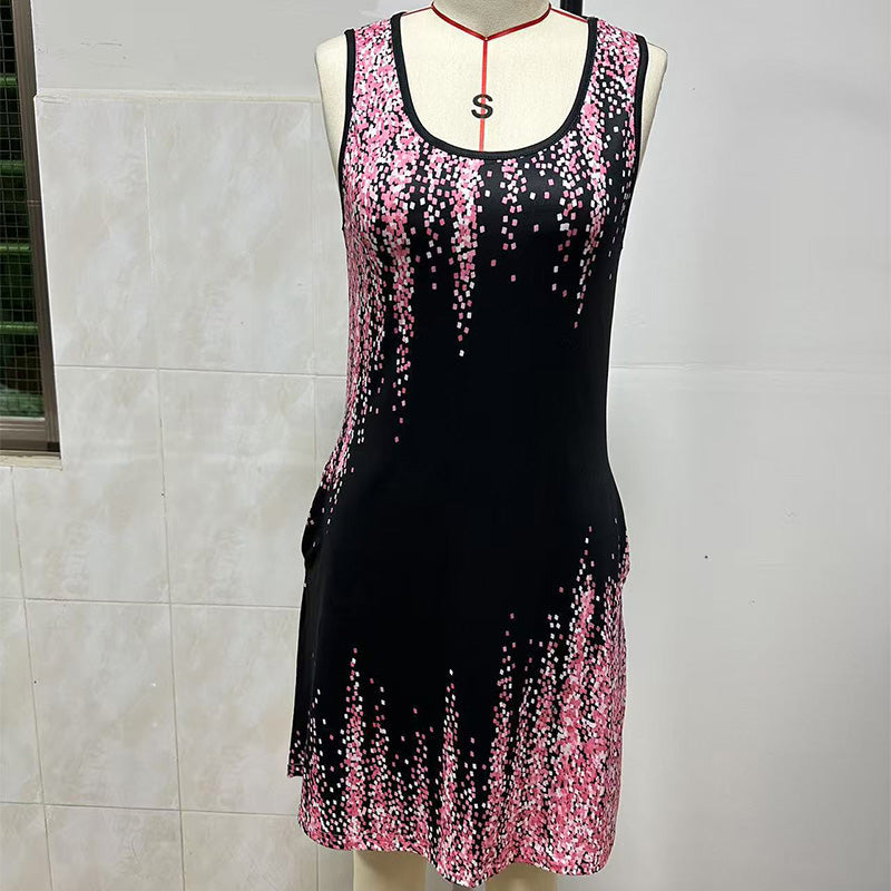 Rochie mini de vară, fără mâneci, cu imprimeu