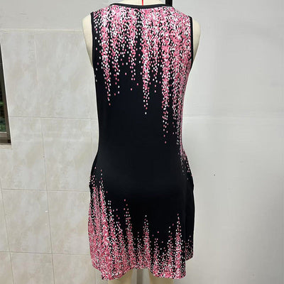 Rochie mini de vară, fără mâneci, cu imprimeu