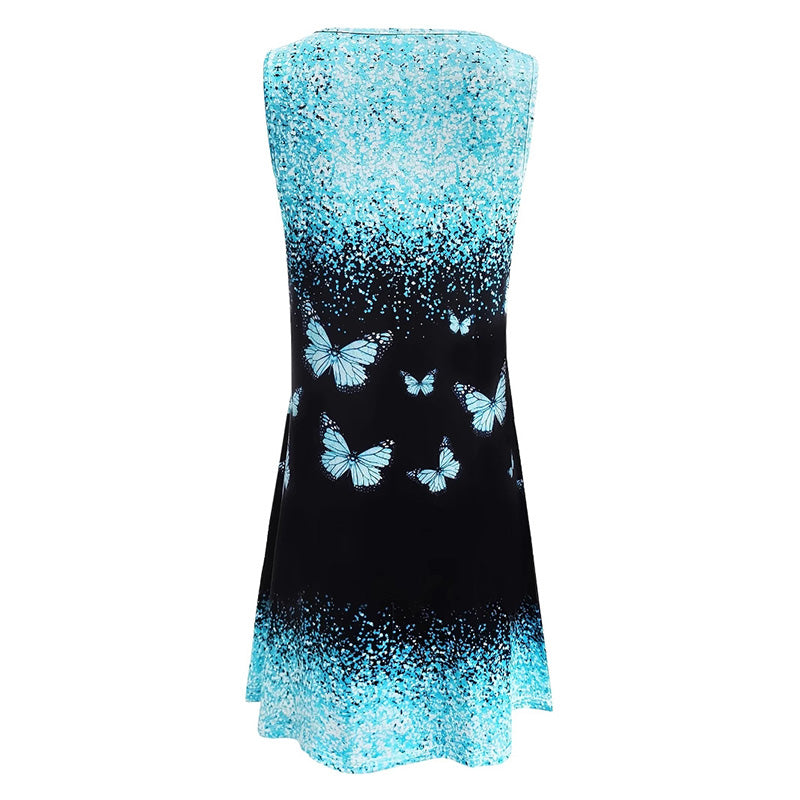 Rochie mini de vară, fără mâneci, cu imprimeu