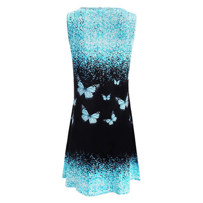 Rochie mini de vară, fără mâneci, cu imprimeu
