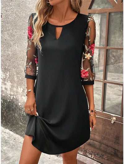 Rochie de lux pentru femei cu imprimeu, mânecă trei sferturi și guler rotund