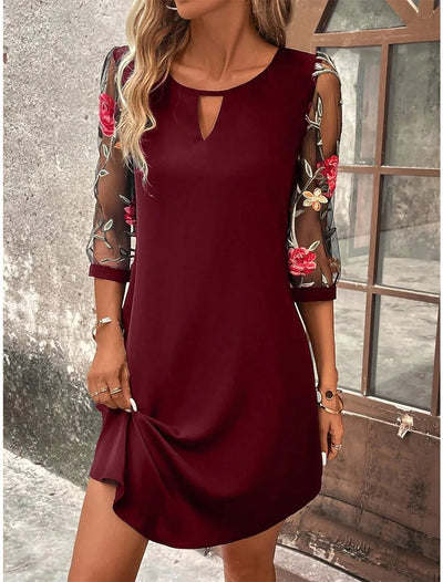 Rochie de lux pentru femei cu imprimeu, mânecă trei sferturi și guler rotund