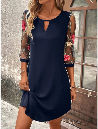 Rochie de lux pentru femei cu imprimeu, mânecă trei sferturi și guler rotund