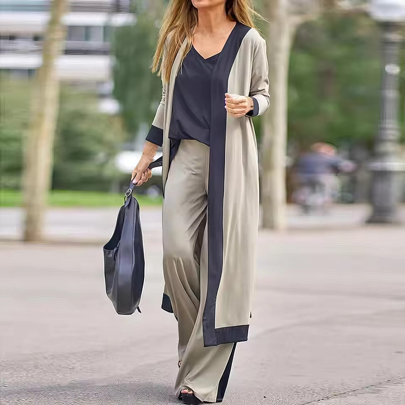 Ansamblu 3 piese pentru femeie: cardigan, top și pantalon large 