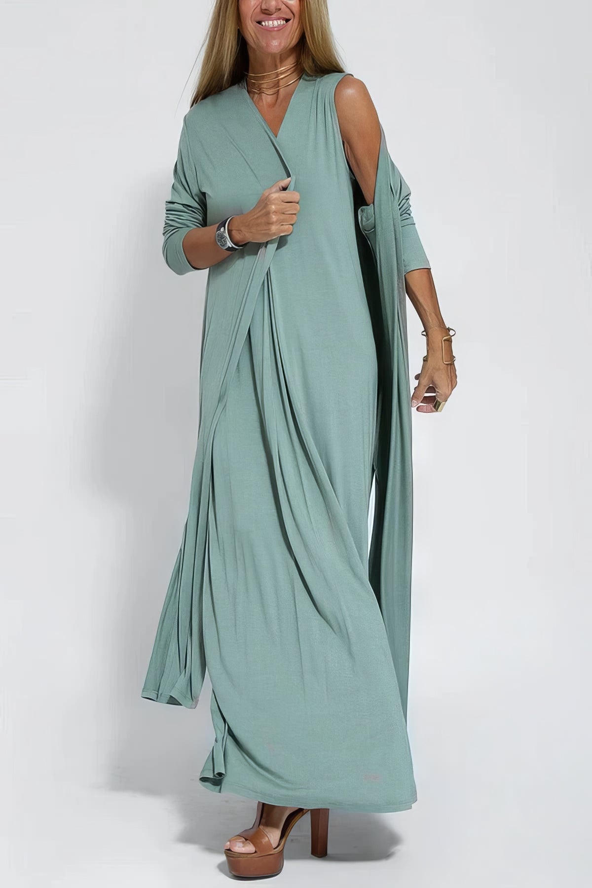 Rochie lungă elegantă + cardigan asortat OFERIT CADOU 