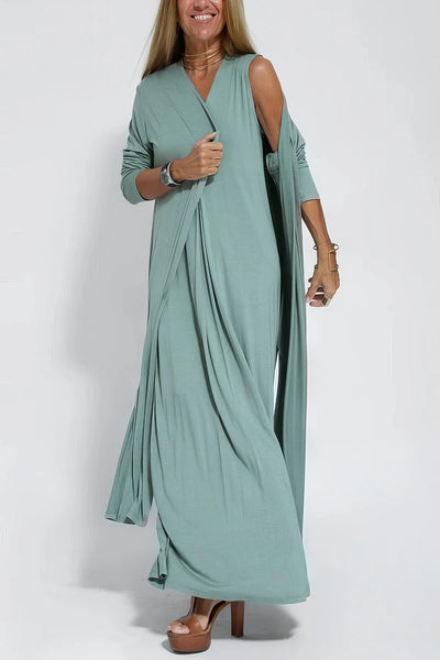 Rochie lungă elegantă + cardigan asortat OFERIT CADOU 
