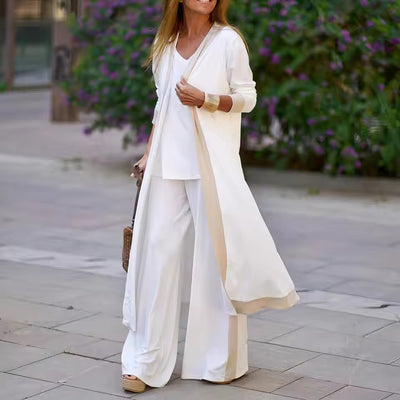 Ansamblu 3 piese pentru femeie: cardigan, top și pantalon large 
