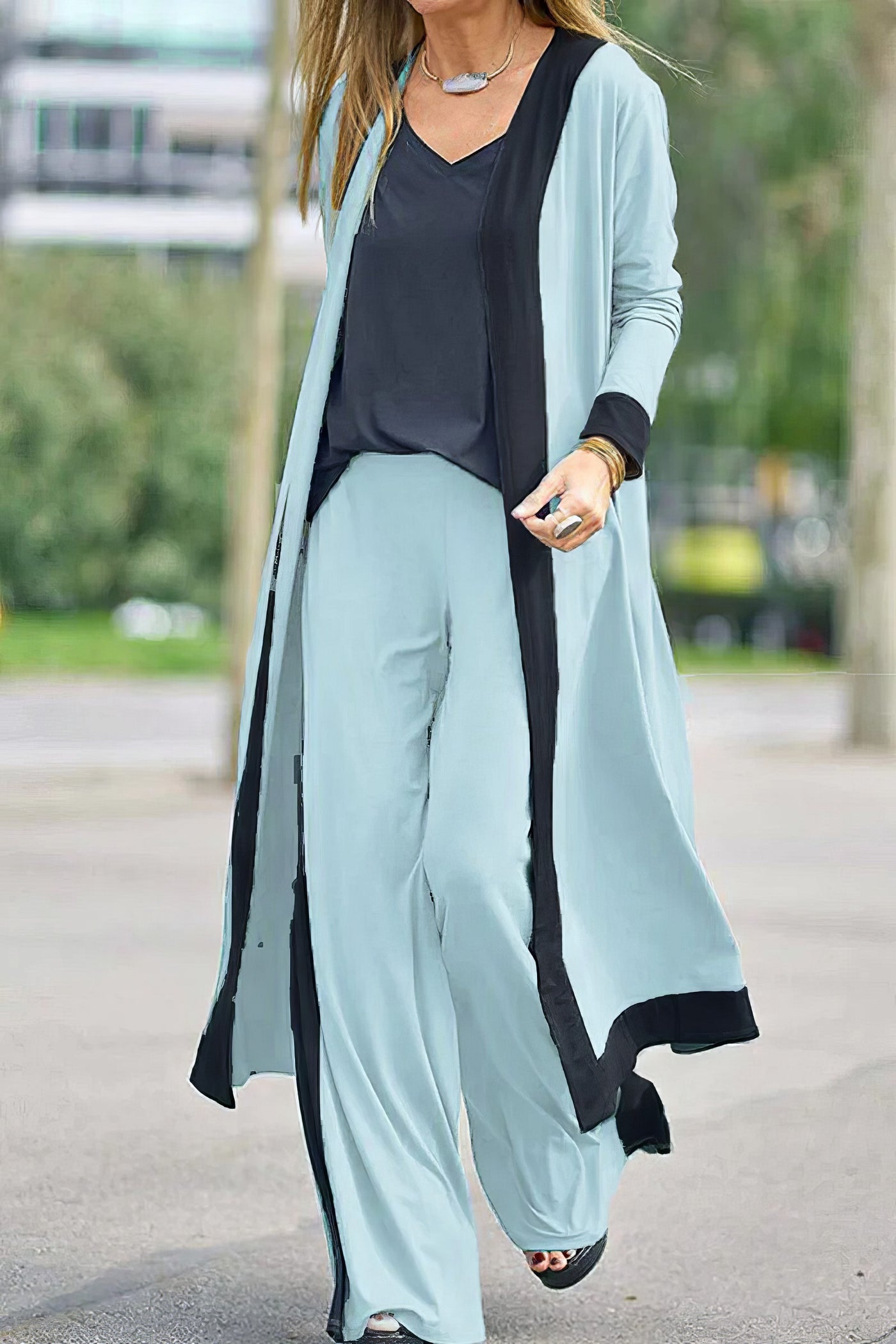 Ansamblu 3 piese pentru femeie: cardigan, top și pantalon large 